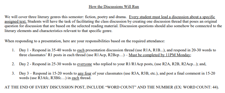 Example of description of how the discussion will run