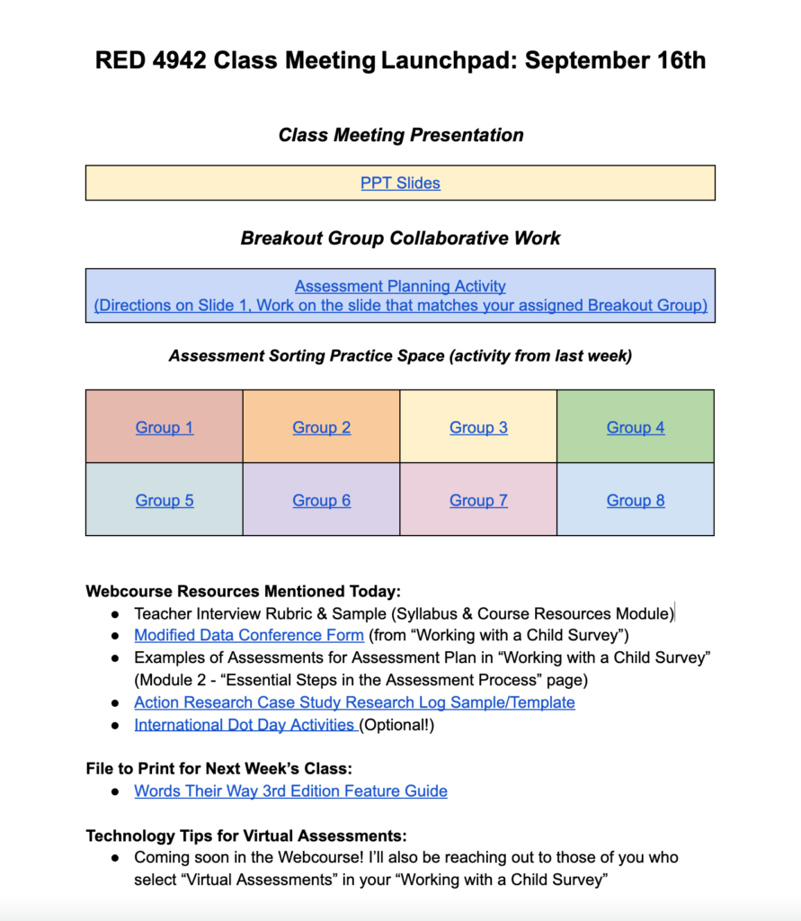 Figure 2: Sample Class Meeting Launchpad