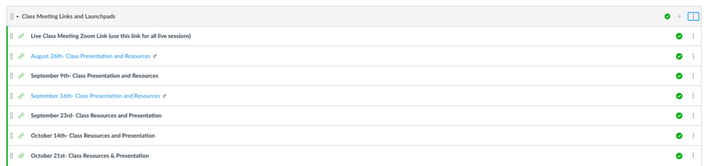 Figure 1: Image of Canvas Module that links to Class Meeting Launchpads