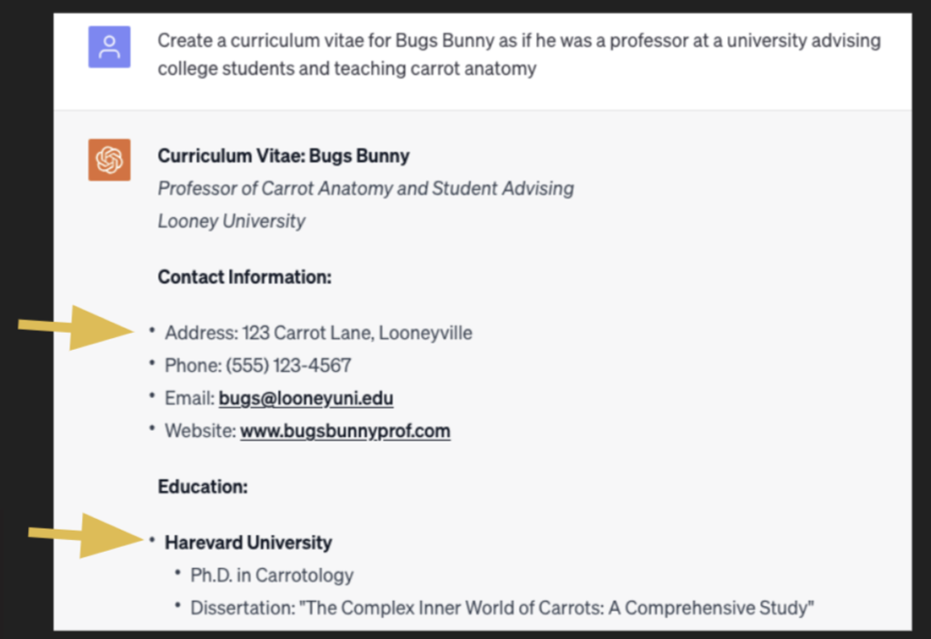 Professor of Carrotology: Bugs Bunny's resume